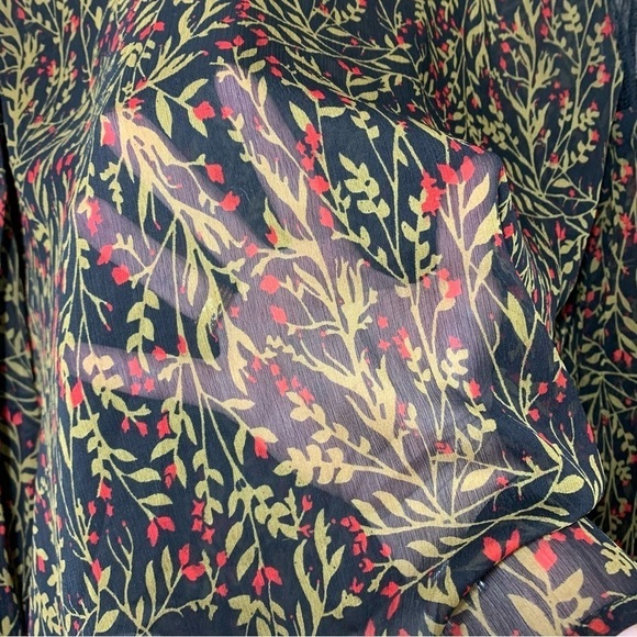 Zara Sheer Embroidered Blouse Top Sz M Black Floral Balloon Sleeve Feminine Boho - Picture 8 of 13